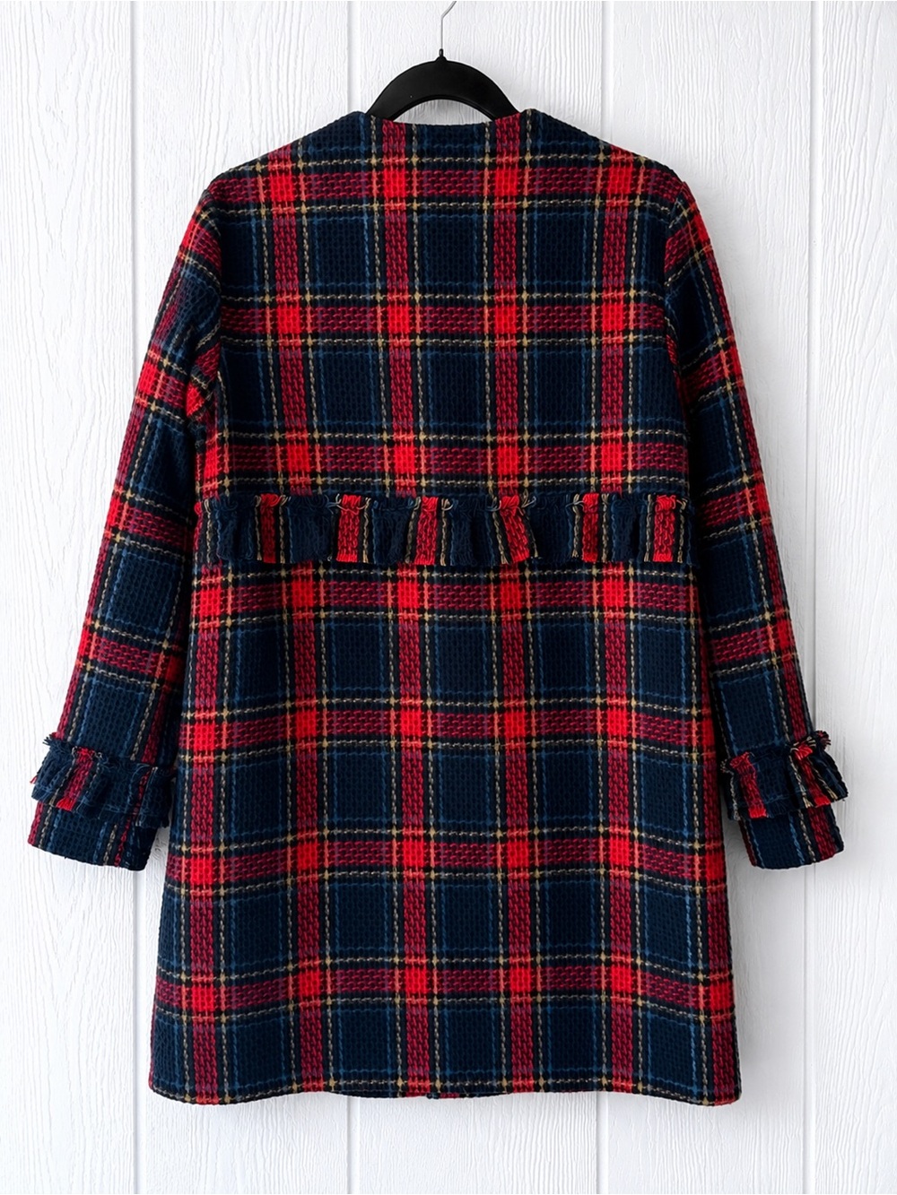 Jack by BB Dakota Plaid Textured Car Coat Frayed Trim XS - Picture 2 of 8
